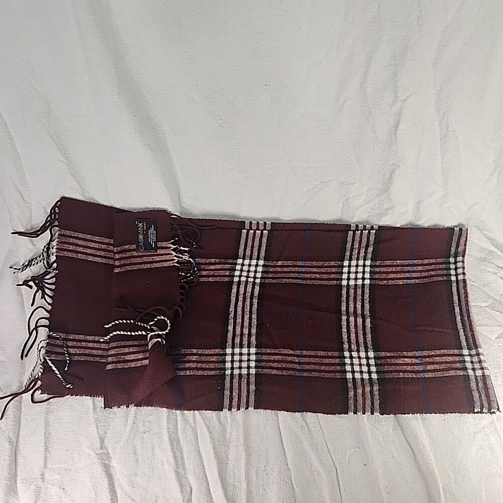 Neck Scarf V. Fraas Cashmink Classic Purple and White Plaid Fringe 52" Vintage